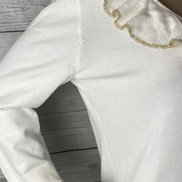 Chaps Sweater Glittery Trim Ruffled - Picture 5 of 12